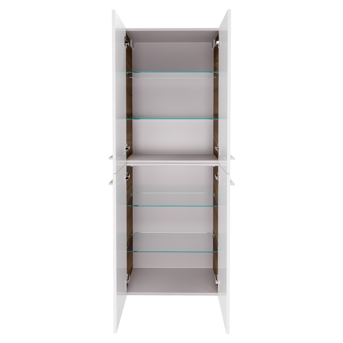 Verona Doppel Hochschrank- Weiß Hochglanz - Nussbaum