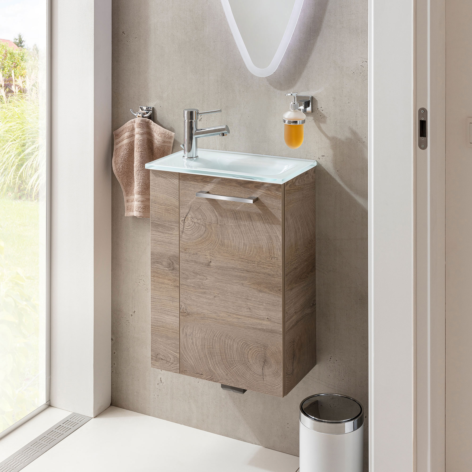 SBC Beckenunterschrank 45 - Front Nature Oak - Korpus Nature Oak - Rechtsanschlag