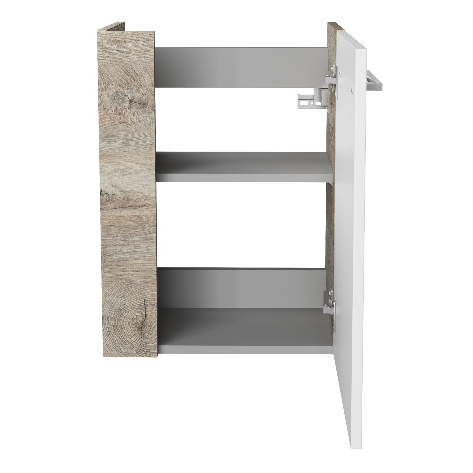 SBC Beckenunterschrank 45 - Front Weiß Hochglanz - Korpus Nature Oak - Rechtsanschlag