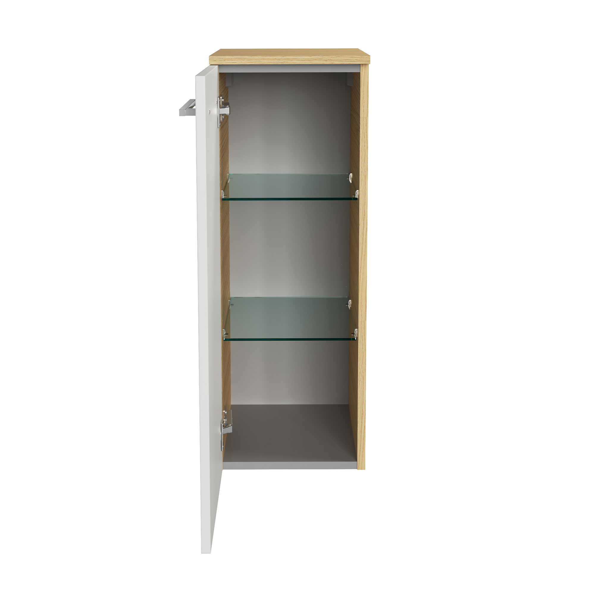 B.Style Midischrank 30 cm Korpusfarbe: Sandeiche Frontfarbe: Weiß Hochglanz Anschlag: Links