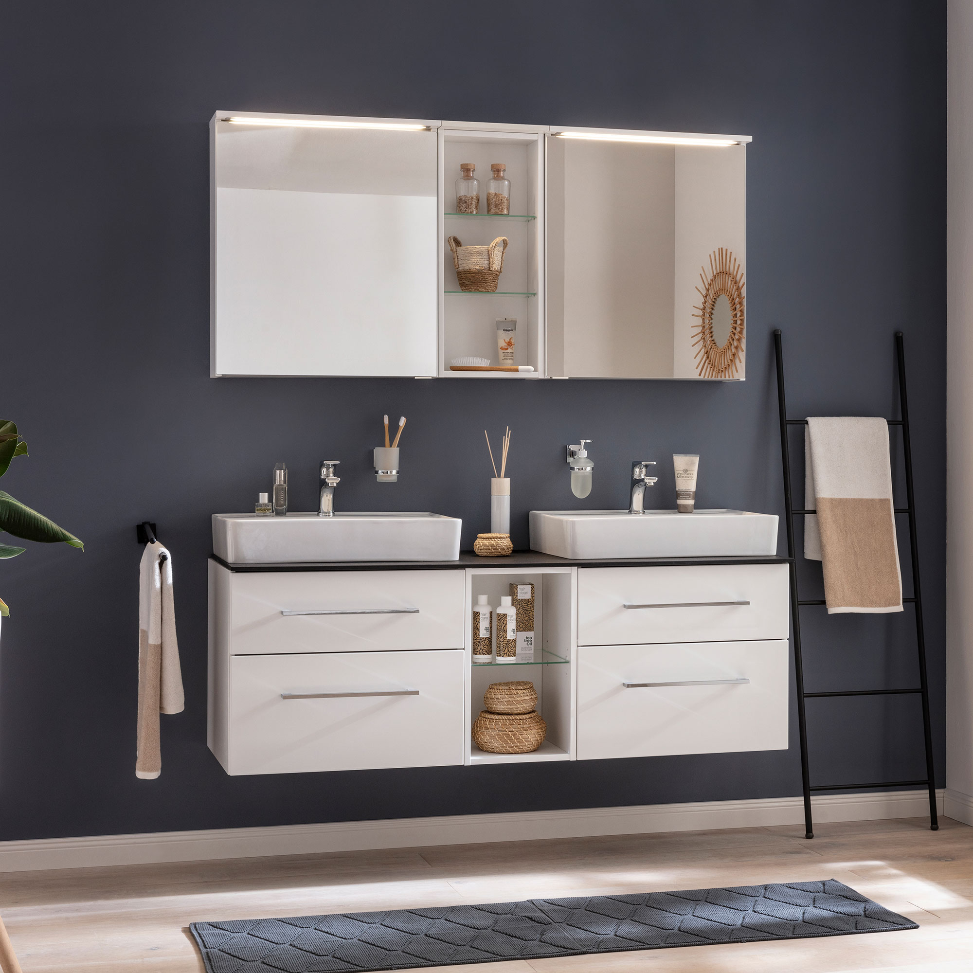 Oxford Spiegelschrank 60cm - Weiß Hochglanz