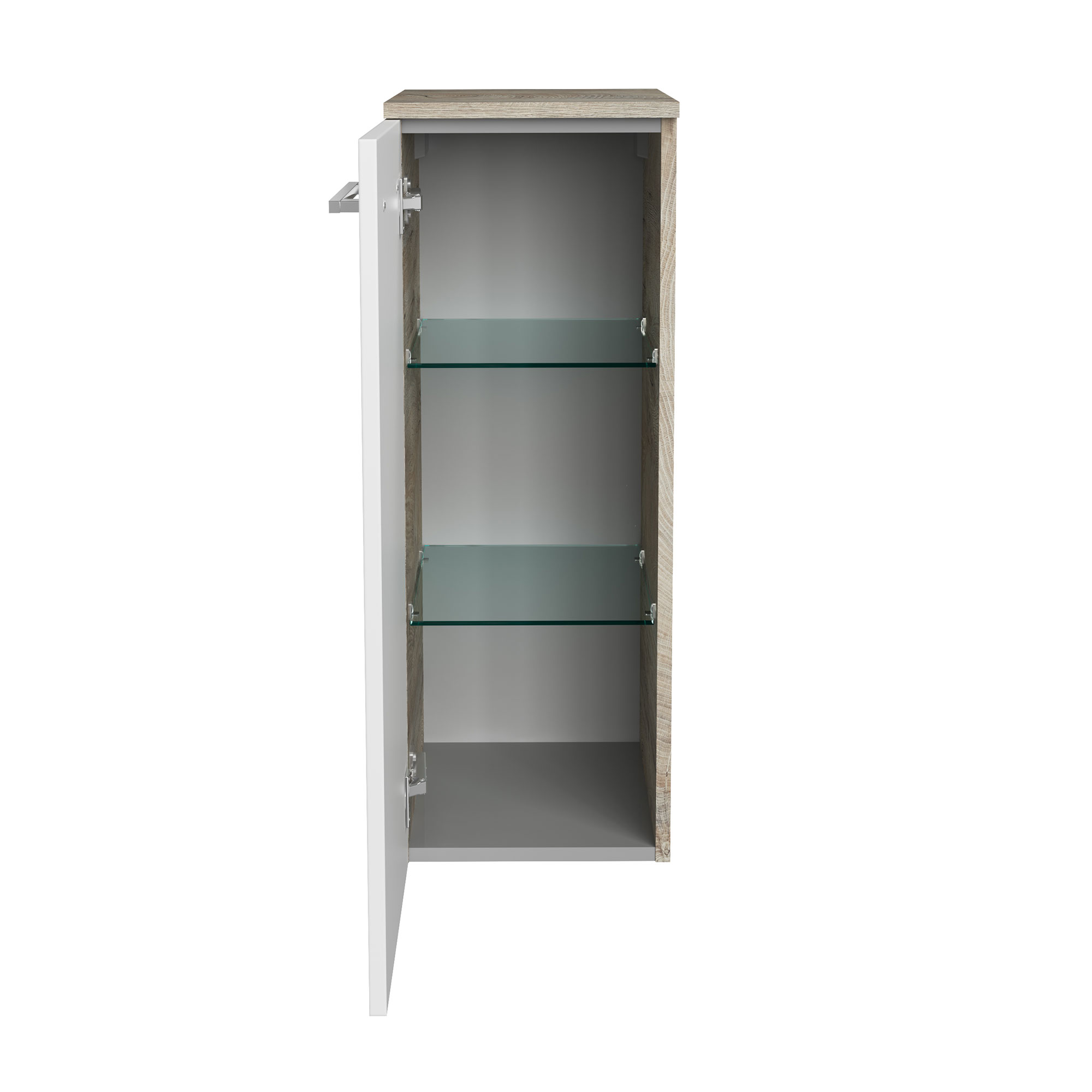 B.Style Midischrank 30 cm Korpusfarbe: Nature Oak Frontfarbe: Weiß Hochglanz Anschlag: Links