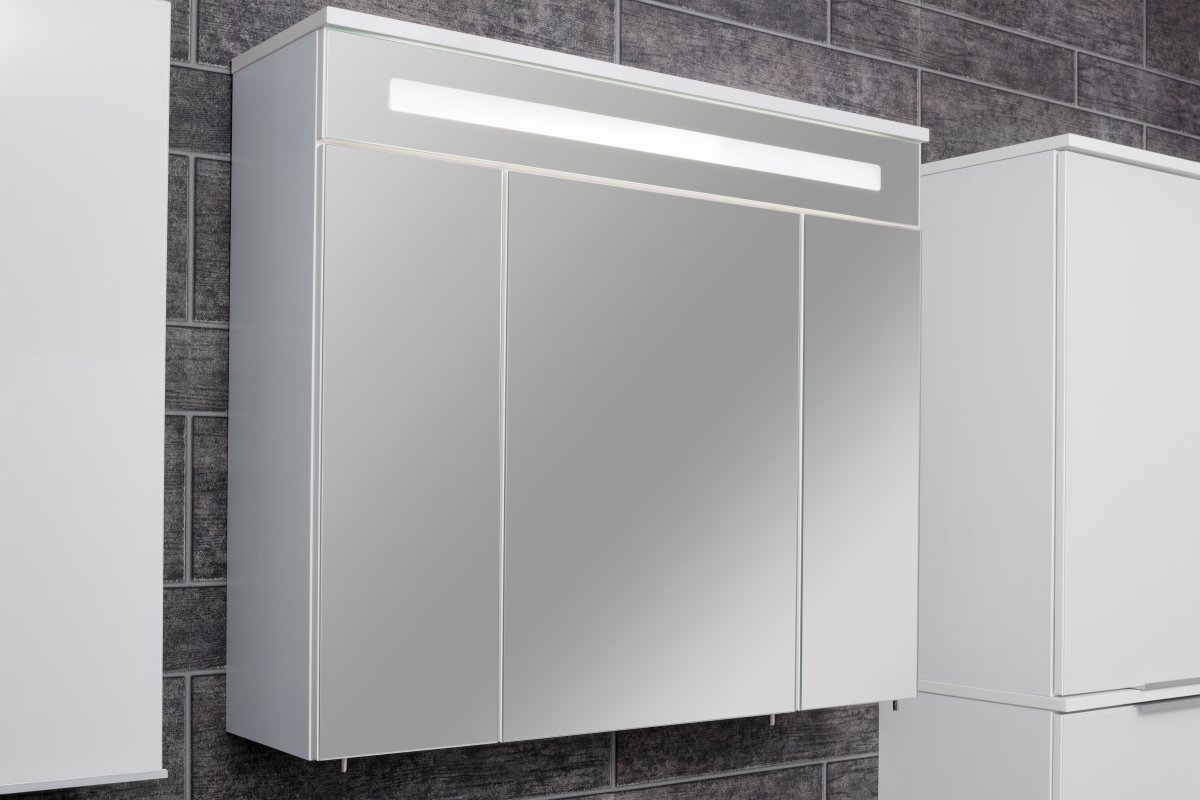 Kara LED Spiegelschrank Korpusfarbe: Weiß Matt Frontfarbe: Weiß - Glas lackiert