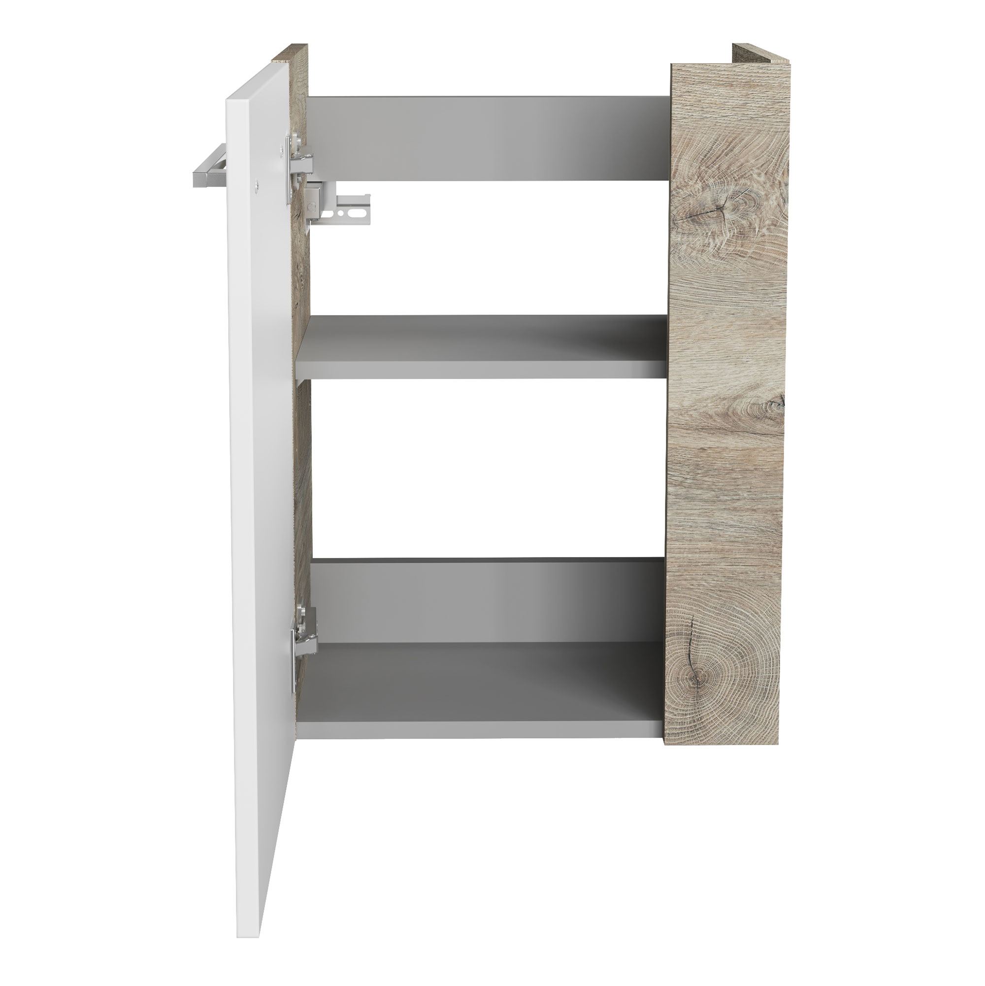 SBC Beckenunterschrank 45 - Front Weiß Hochglanz - Korpus Nature Oak - Linksanschlag