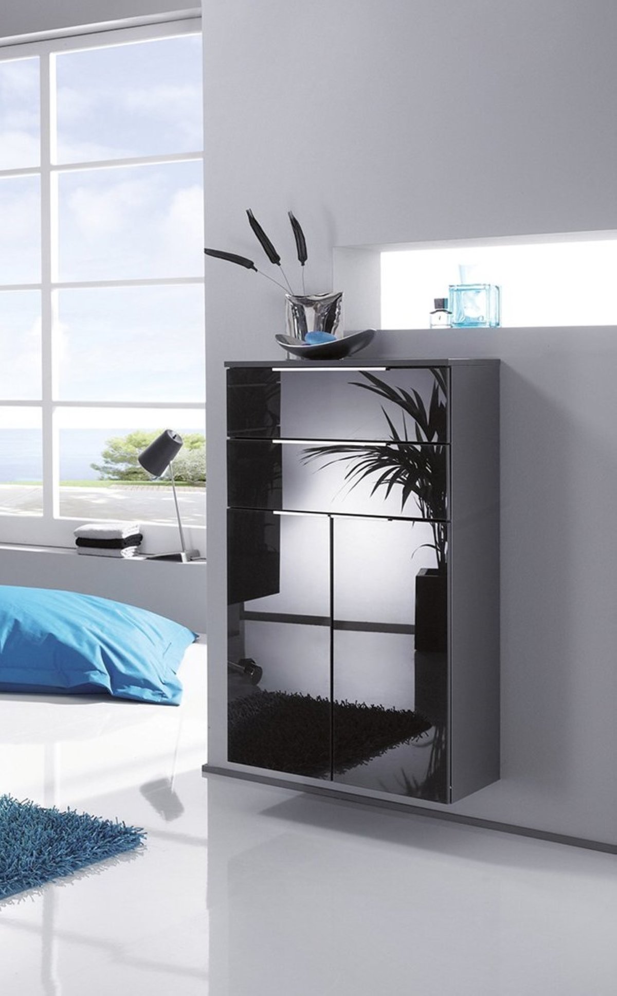 Kara Midischrank Korpusfarbe: Anthrazit Frontfarbe: Anthrazit - Glas lackiert