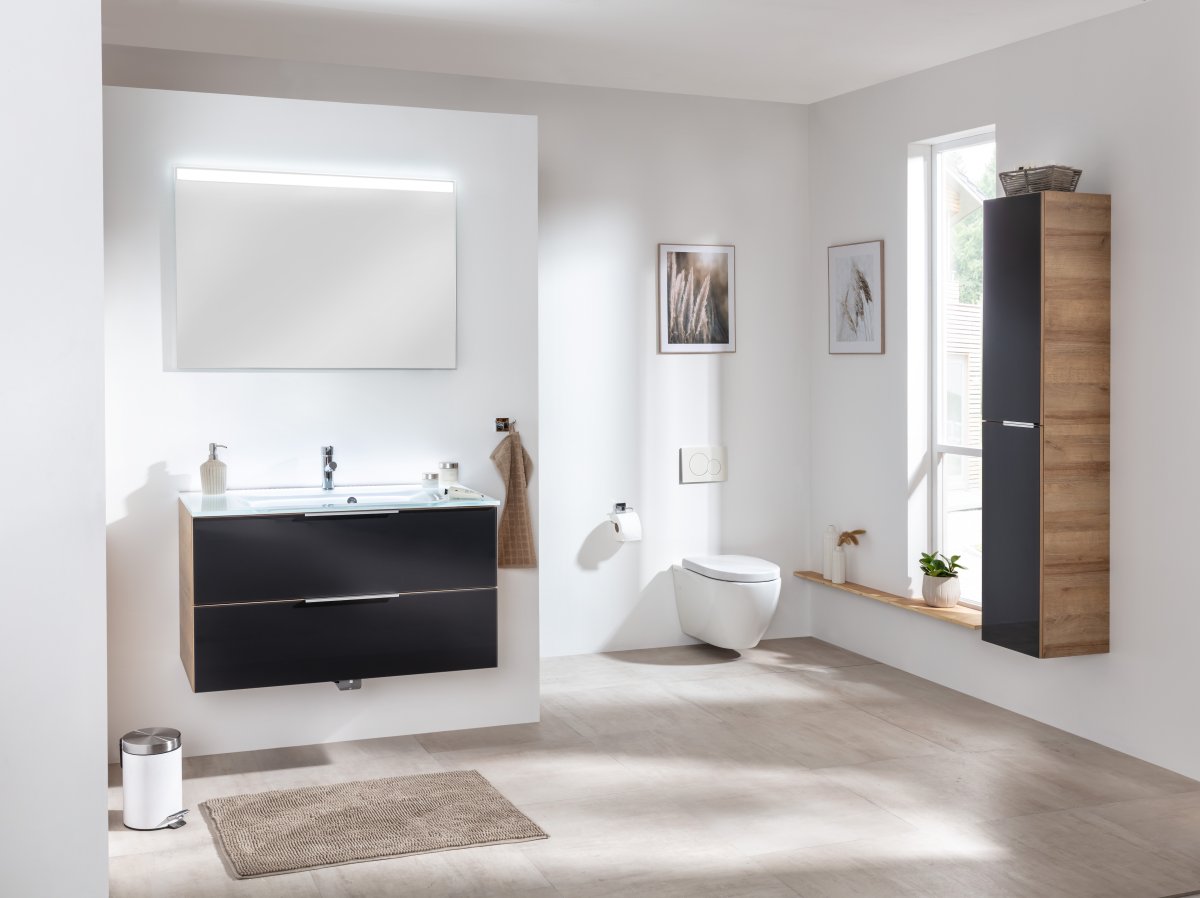 B.brillant Hochschrank 30cm - Ast Eiche - Glas Anthrazit