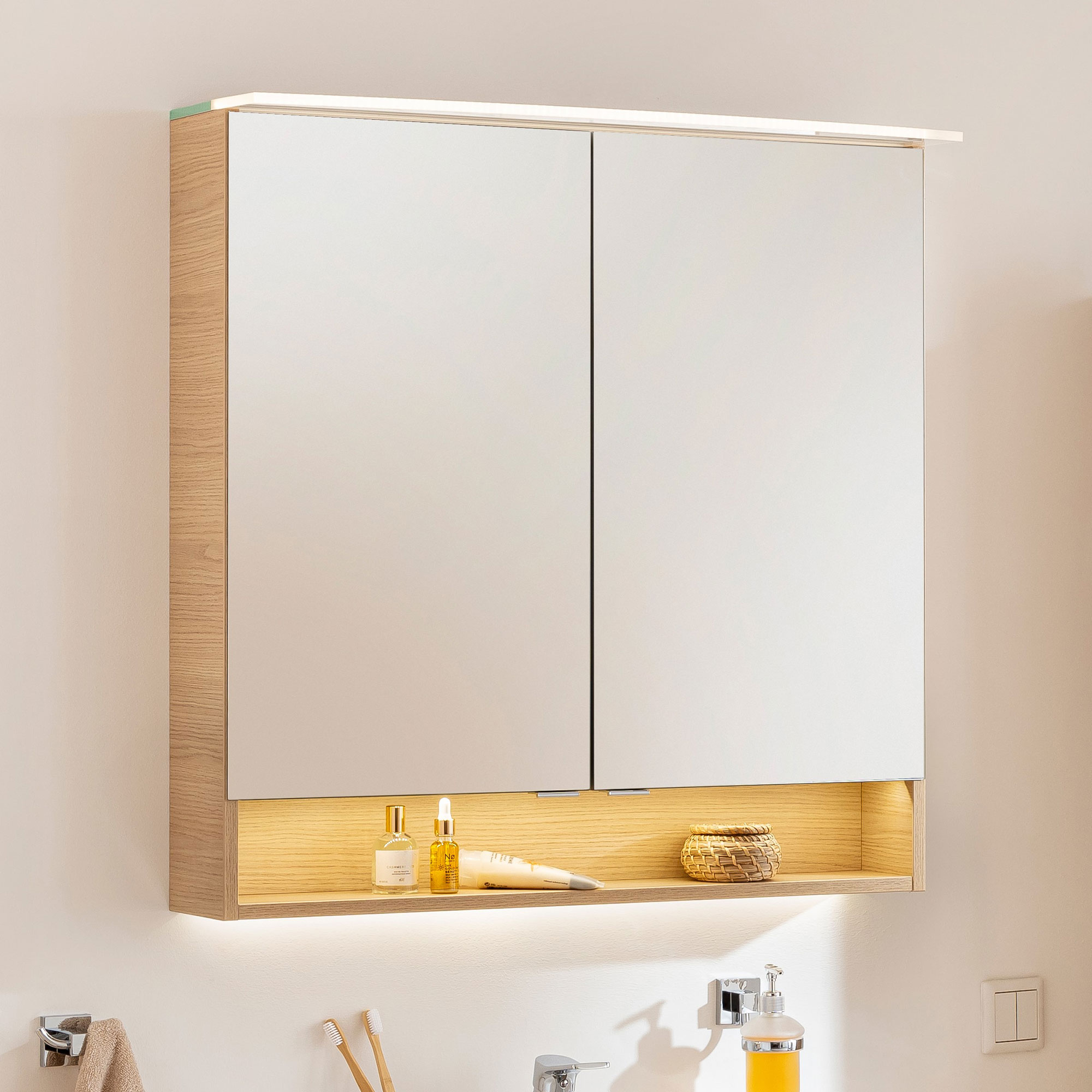 B.Style LED Spiegelschrank 80 cm Korpusfarbe: Sandeiche
