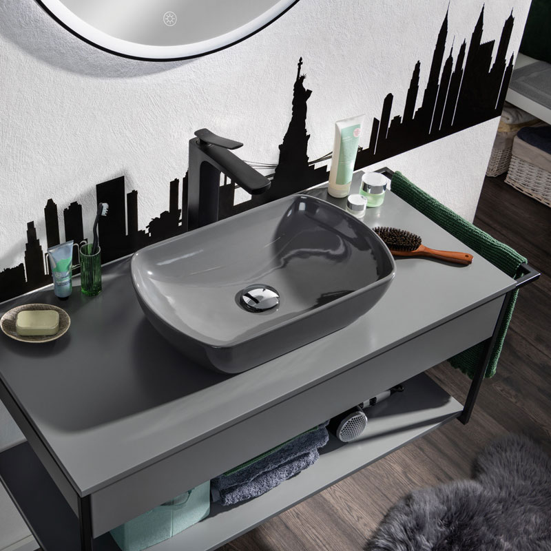 Keramik Aufsatzbecken oval grau