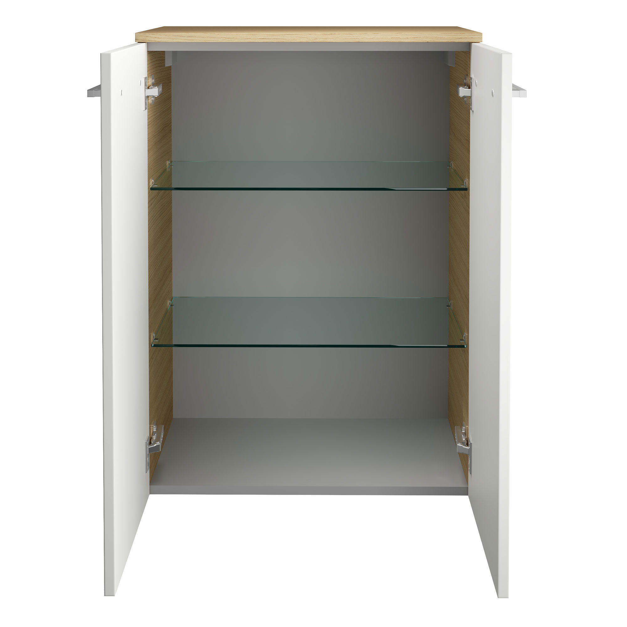 B.Style Doppel- Midischrank 60 cm Korpusfarbe: Sandeiche Frontfarbe: Weiß Hochglanz