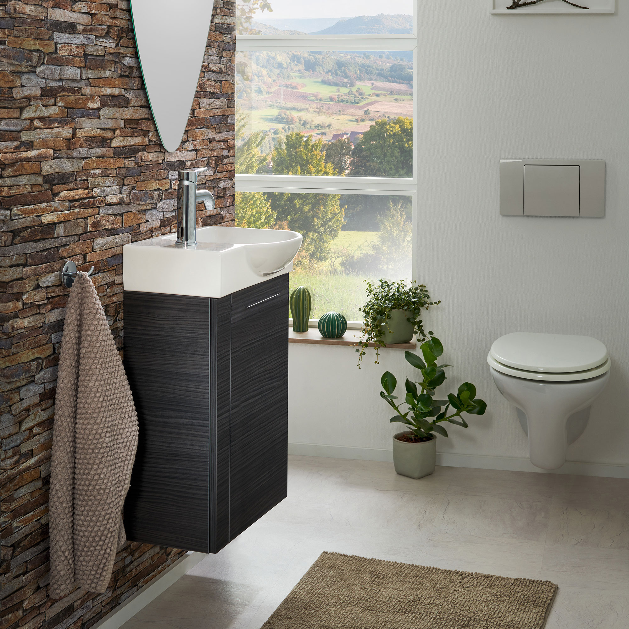 SBC Beckenunterschrank 45 - Front Dark-Oak - Korpus Dark-Oak - Rechtsanschlag