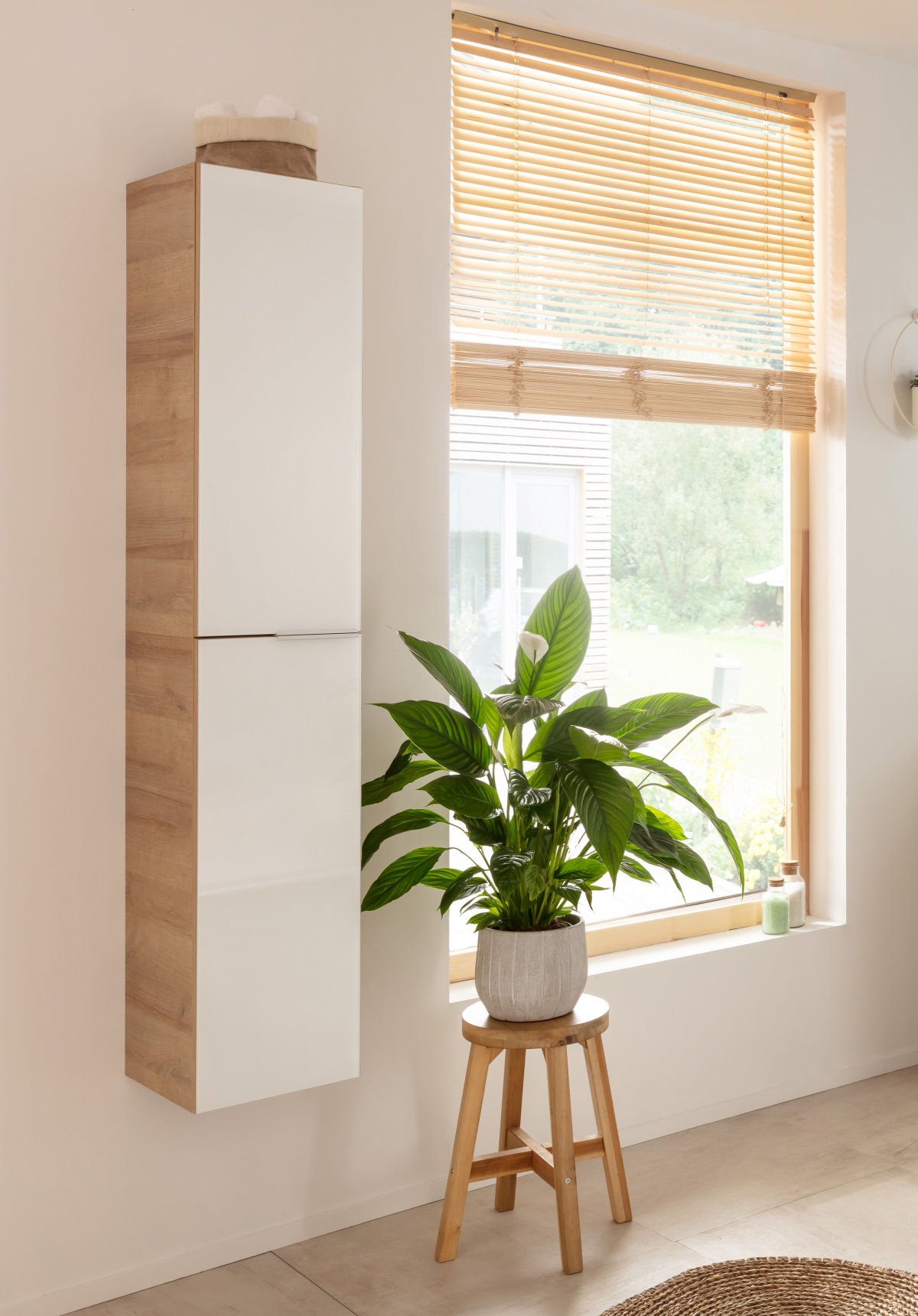 B.brillant Hochschrank 30cm - Ast Eiche - Glas Weiß
