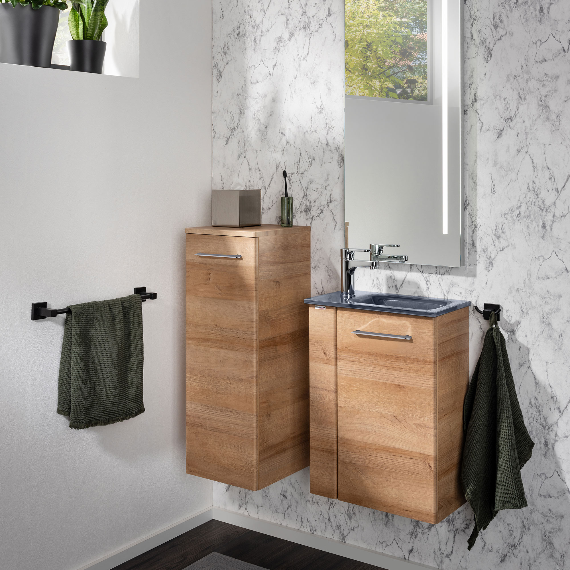 SBC Beckenunterschrank 45 - Front Ast-Eiche - Korpus Ast-Eiche - Rechtsanschlag