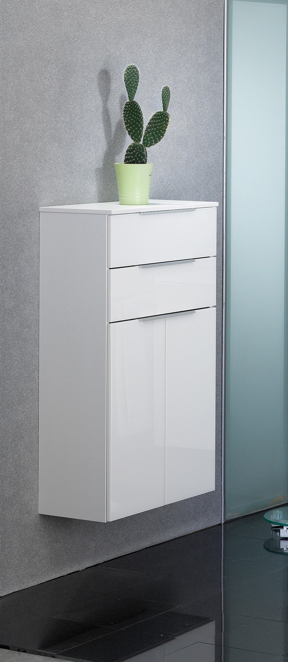 Kara Midischrank Korpusfarbe: Weiß Matt Frontfarbe: Weiß - Glas lackiert