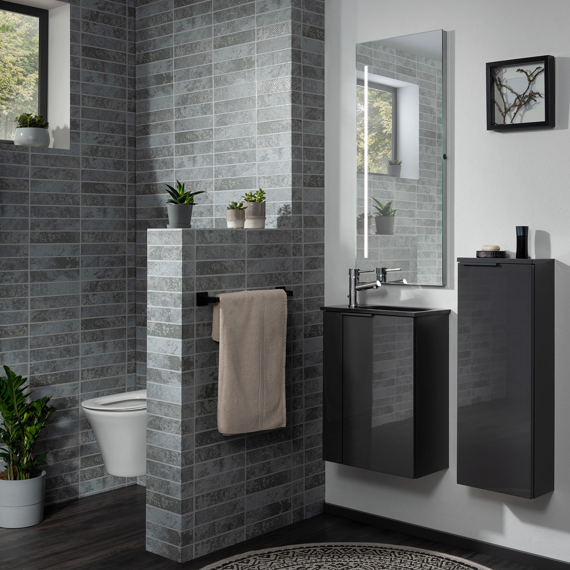 Gäste-WC Glasbecken grau