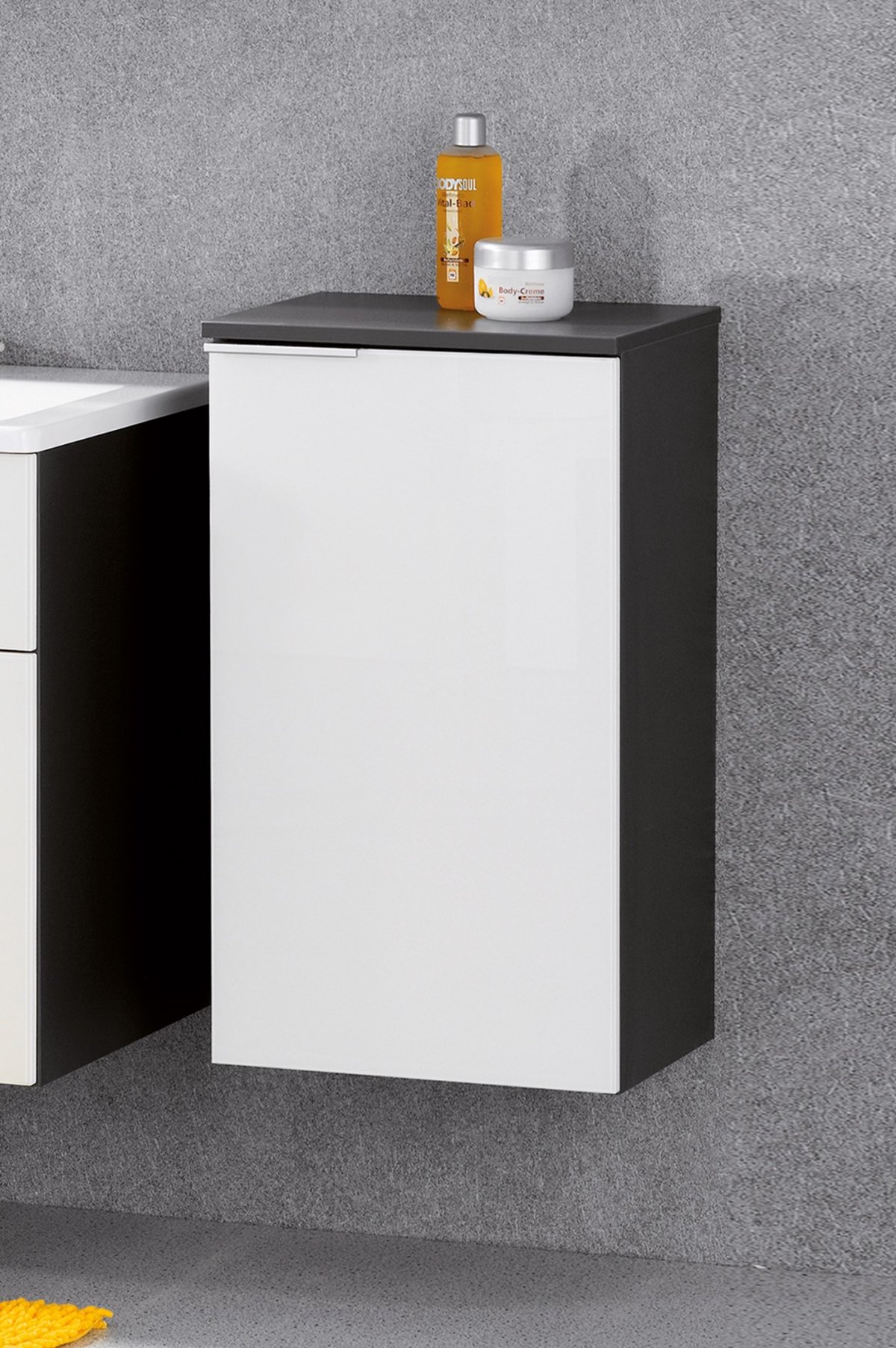 Kara Unterschrank rechts Korpusfarbe: Anthrazit Frontfarbe: Weiß - Glas lackiert
