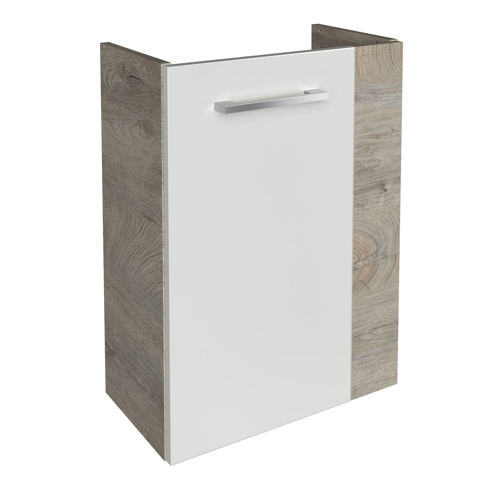 SBC Beckenunterschrank 45 - Front Weiß Hochglanz - Korpus Nature Oak - Linksanschlag