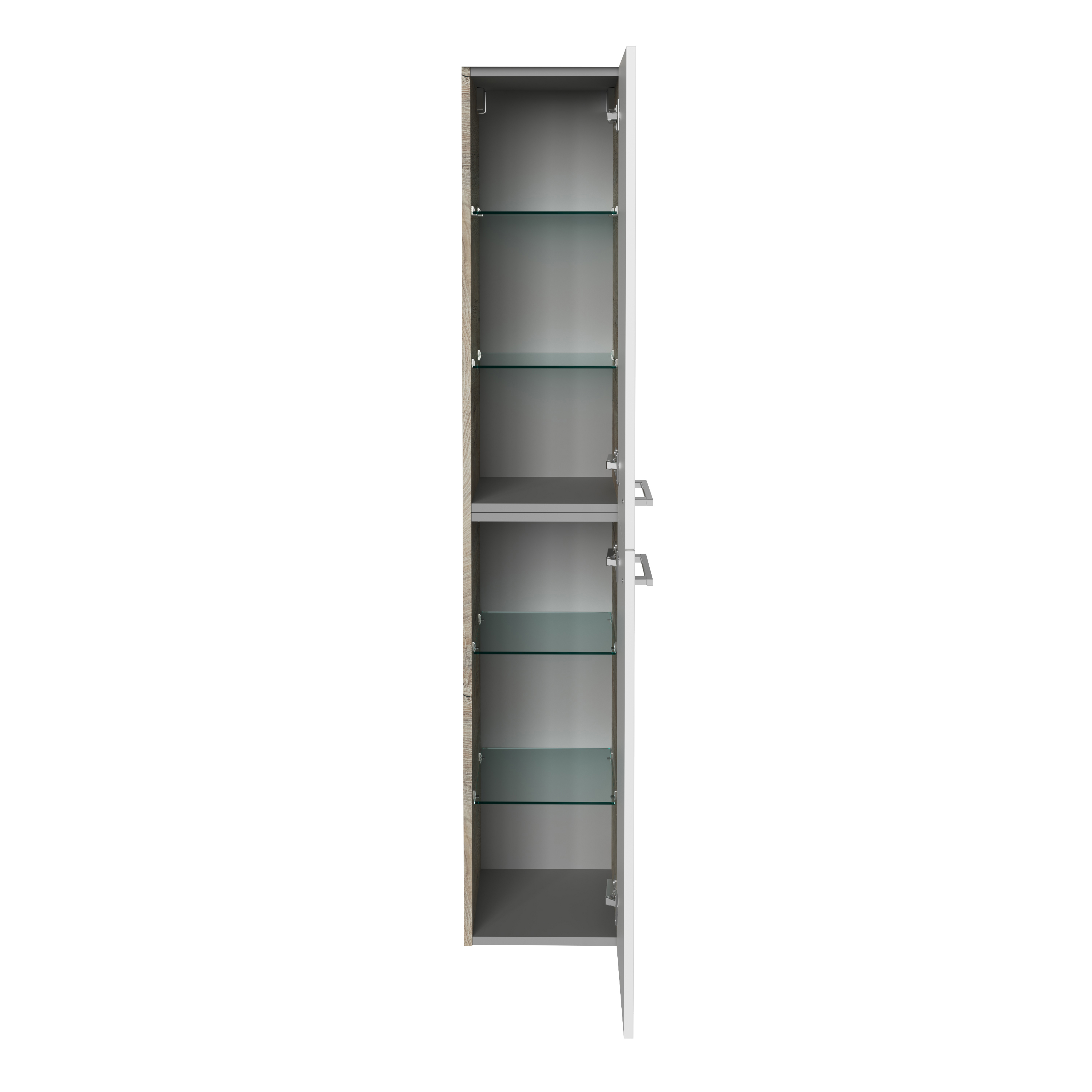 B.Style Hochschrank 30 cm Korpusfarbe: Nature Oak Frontfarbe: Weiß Hochglanz Anschlag: Rechts