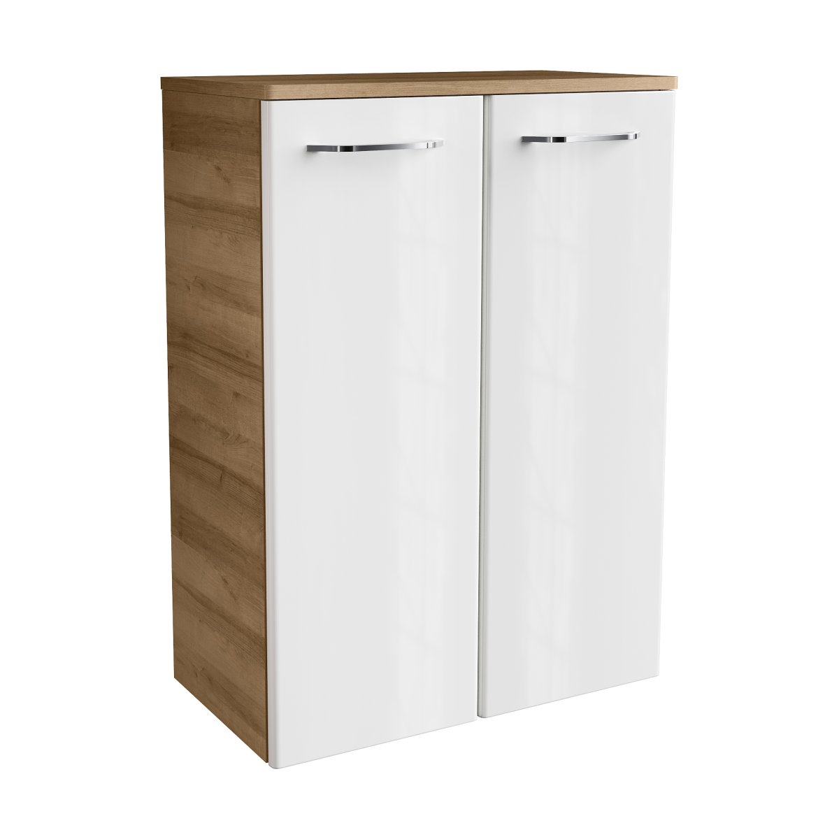 Milano Doppel-Midischrank - 60 cm - Weiß Hochglanz - Ast Eiche